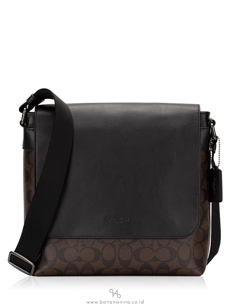 COACH Men 28575 Charles Signature Leather Small Messenger Mahogany Black