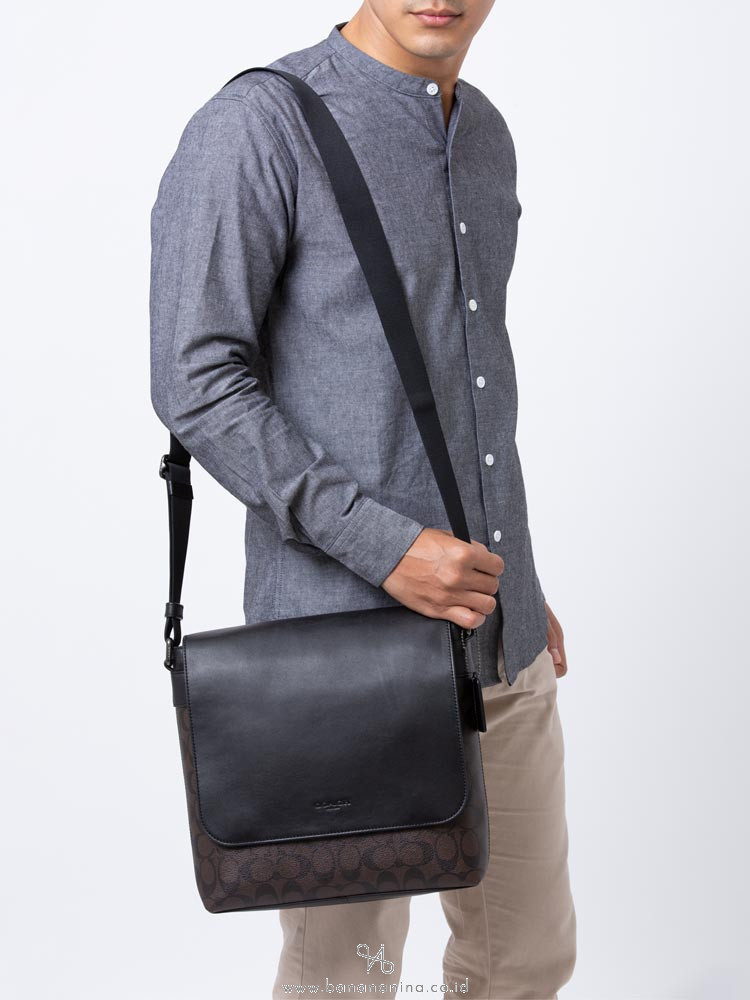COACH Men 28575 Charles Signature Leather Small Messenger Mahogany Black