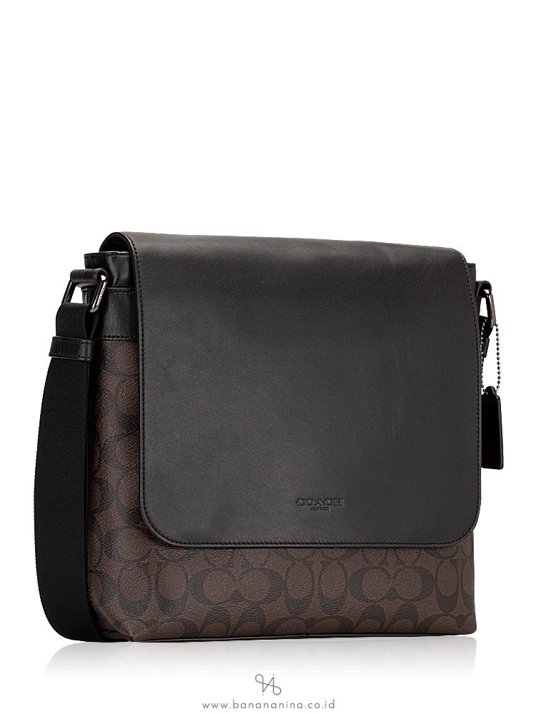 COACH Men 28575 Charles Signature Leather Small Messenger Mahogany Black