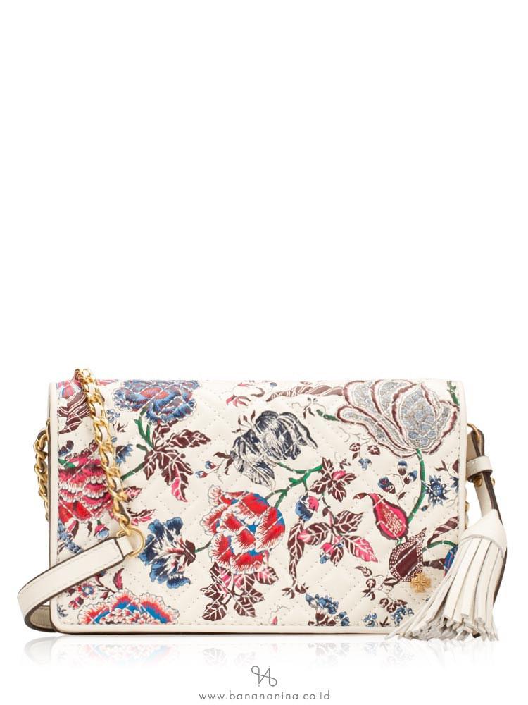 TORY BURCH Fleming Printed Flat Wallet Crossbody Happy Times