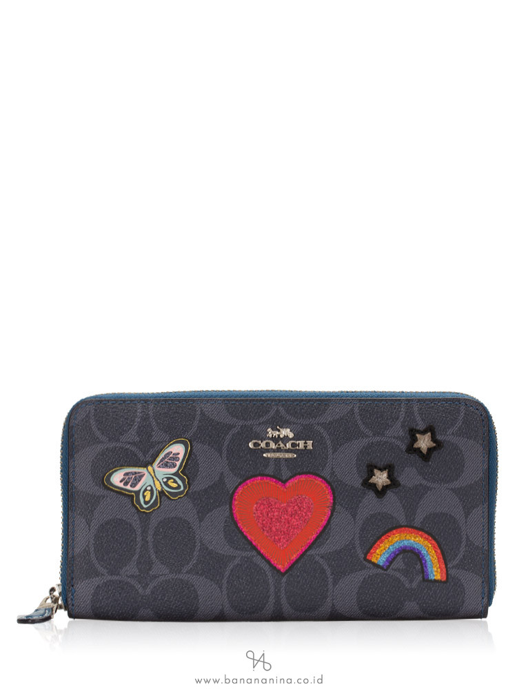 COACH 26784 Signature Souvenir Embroidery Zip Wallet Denim