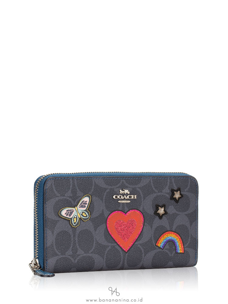 COACH 26784 Signature Souvenir Embroidery Zip Wallet Denim