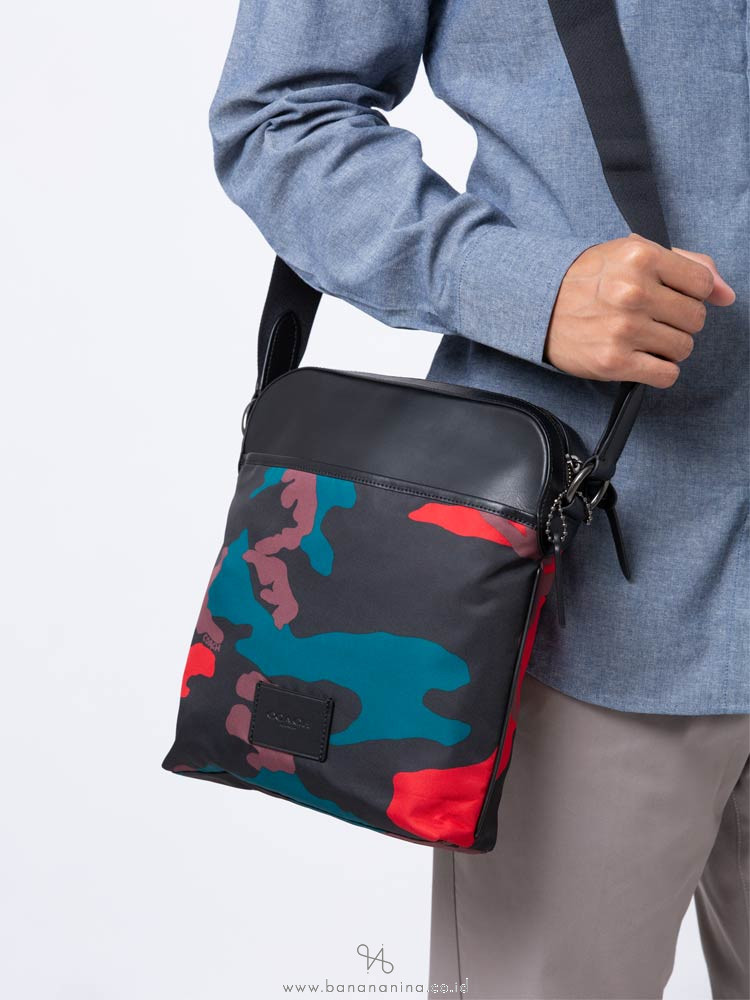 COACH Men 67944 Camo Nylon Crossbody Red Multi