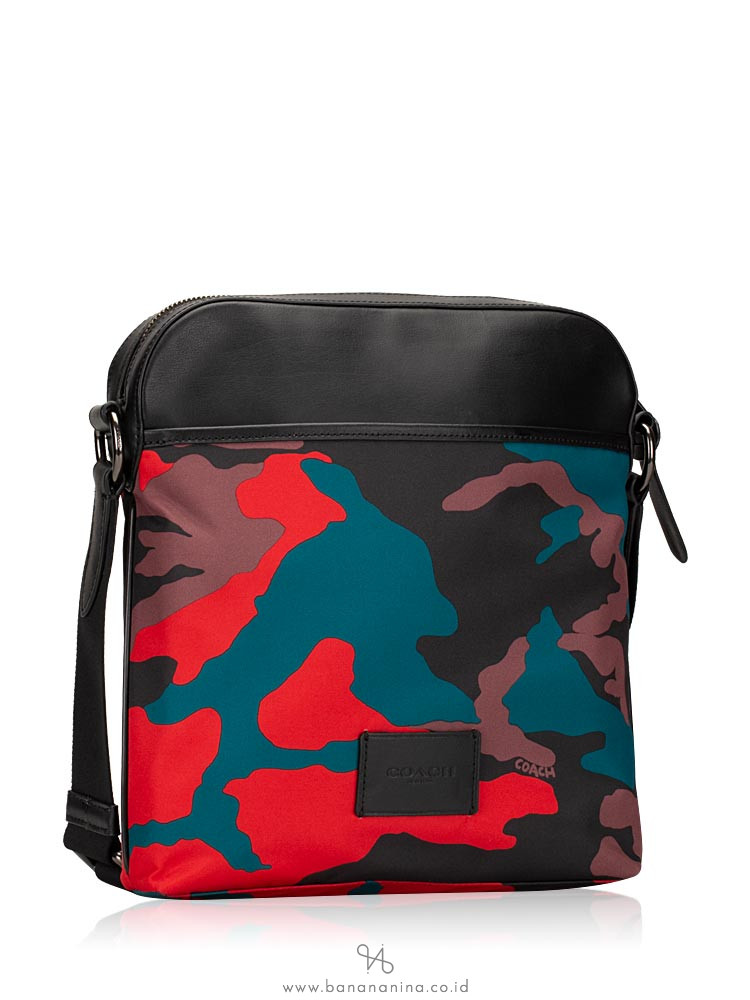 COACH Men 67944 Camo Nylon Crossbody Red Multi