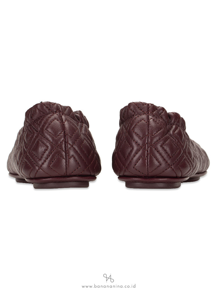 TORY BURCH Minnie Quilted Leather Flats Malbec Gold Sz 8