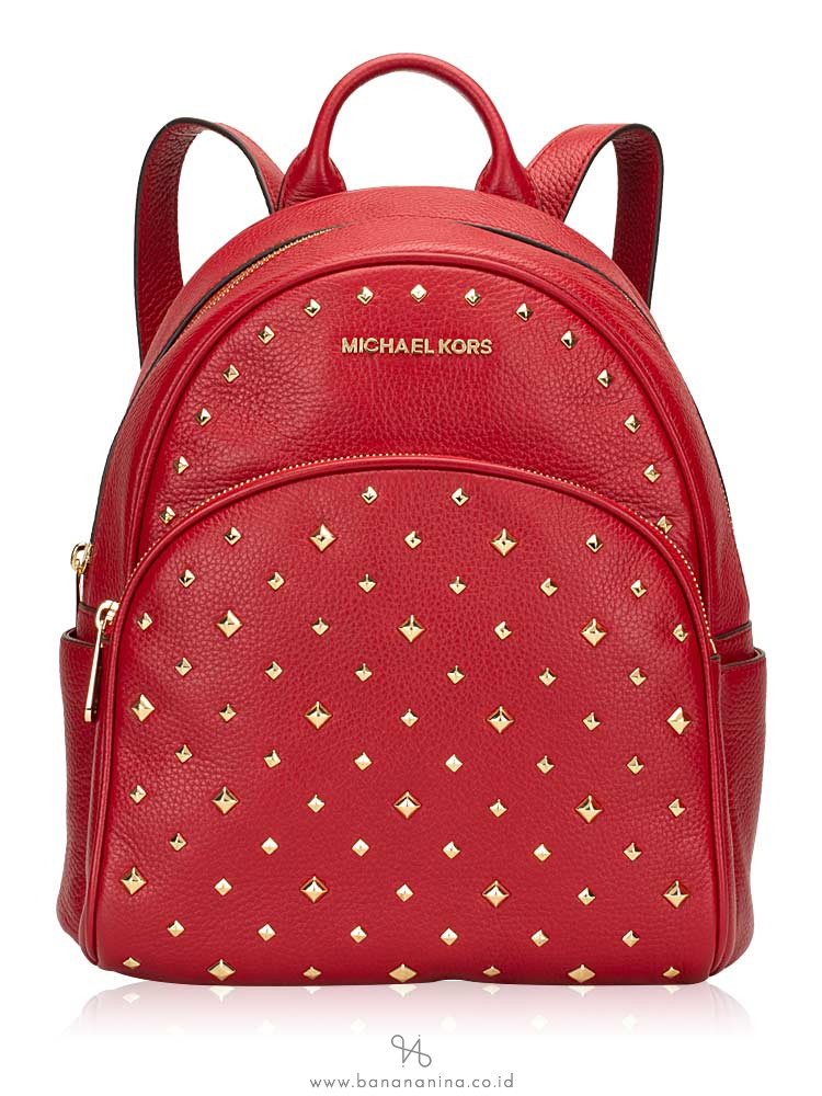 MICHAEL KORS Abbey Studded Leather Medium Backpack Scarlet