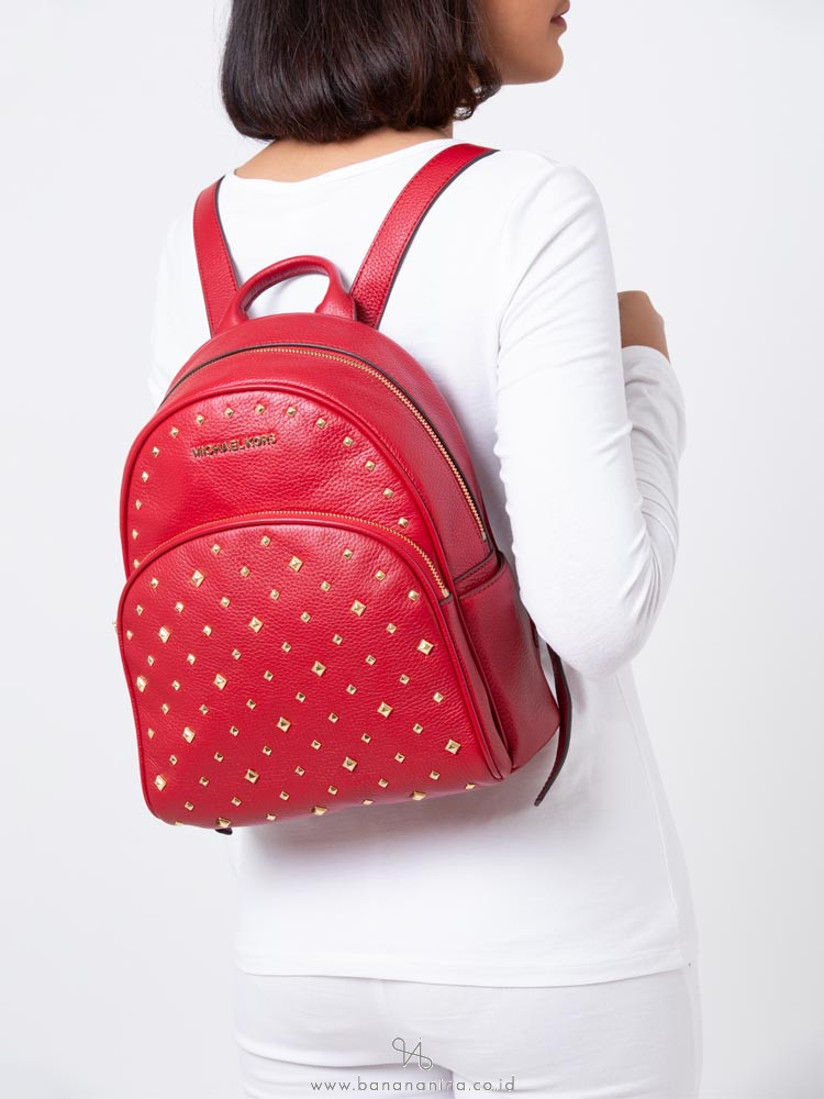 MICHAEL KORS Abbey Studded Leather Medium Backpack Scarlet