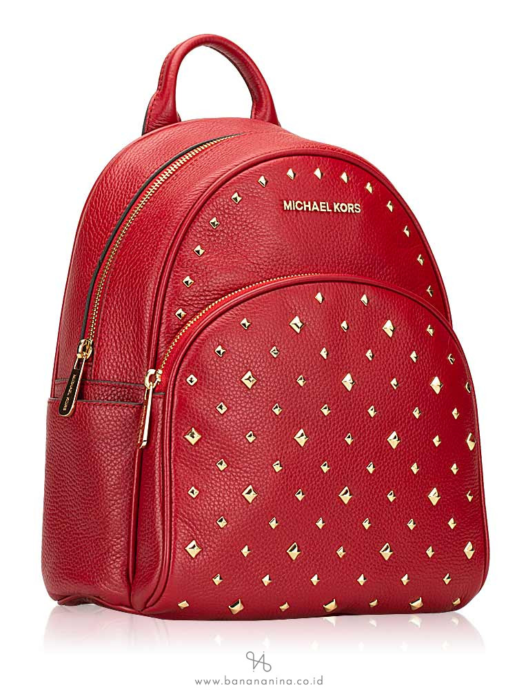 MICHAEL KORS Abbey Studded Leather Medium Backpack Scarlet