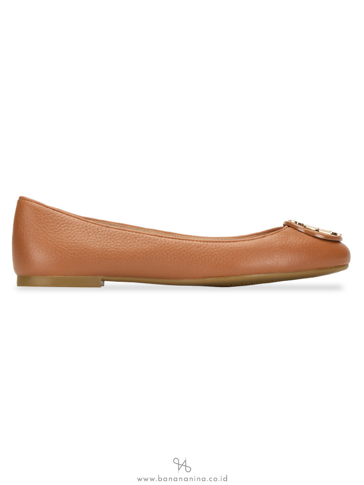 TORY BURCH Claire Tumbled Leather Flats Royal Tan Sz 6