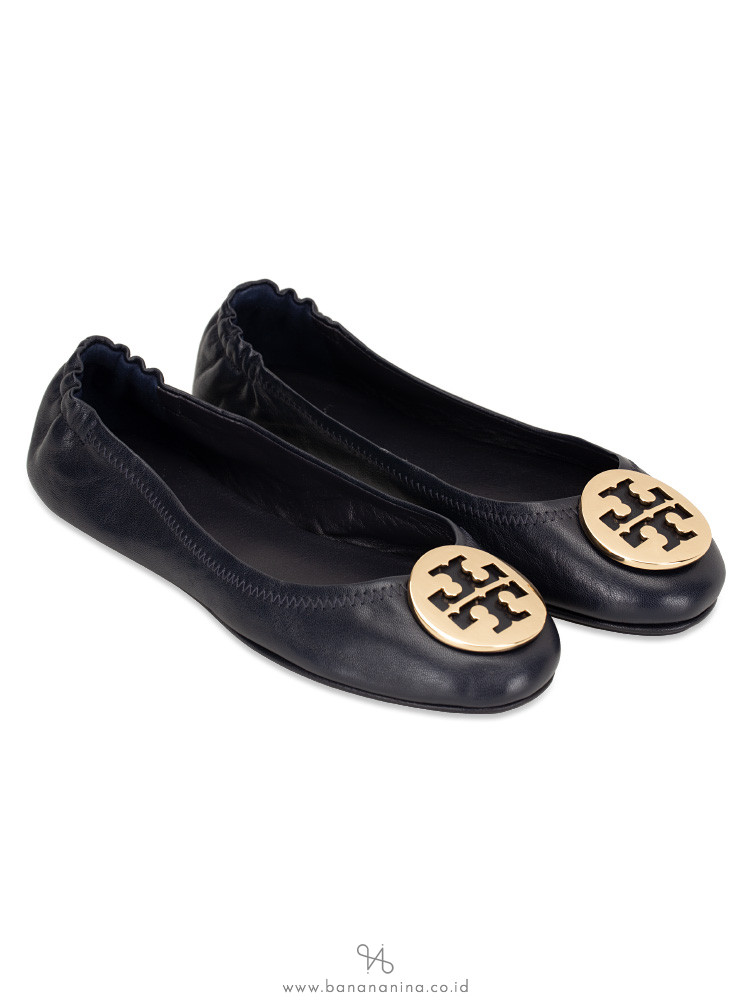 TORY BURCH Minnie Travel Flats Perfect Navy Gold Sz 5.5