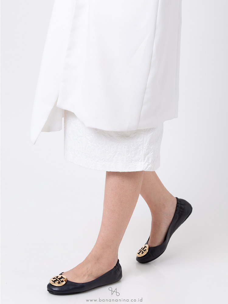 TORY BURCH Minnie Travel Flats Perfect Navy Gold Sz 5.5