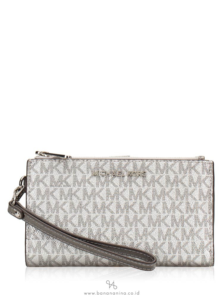 MICHAEL KORS Jet Set Monogram Double Zip Wristlet Silver