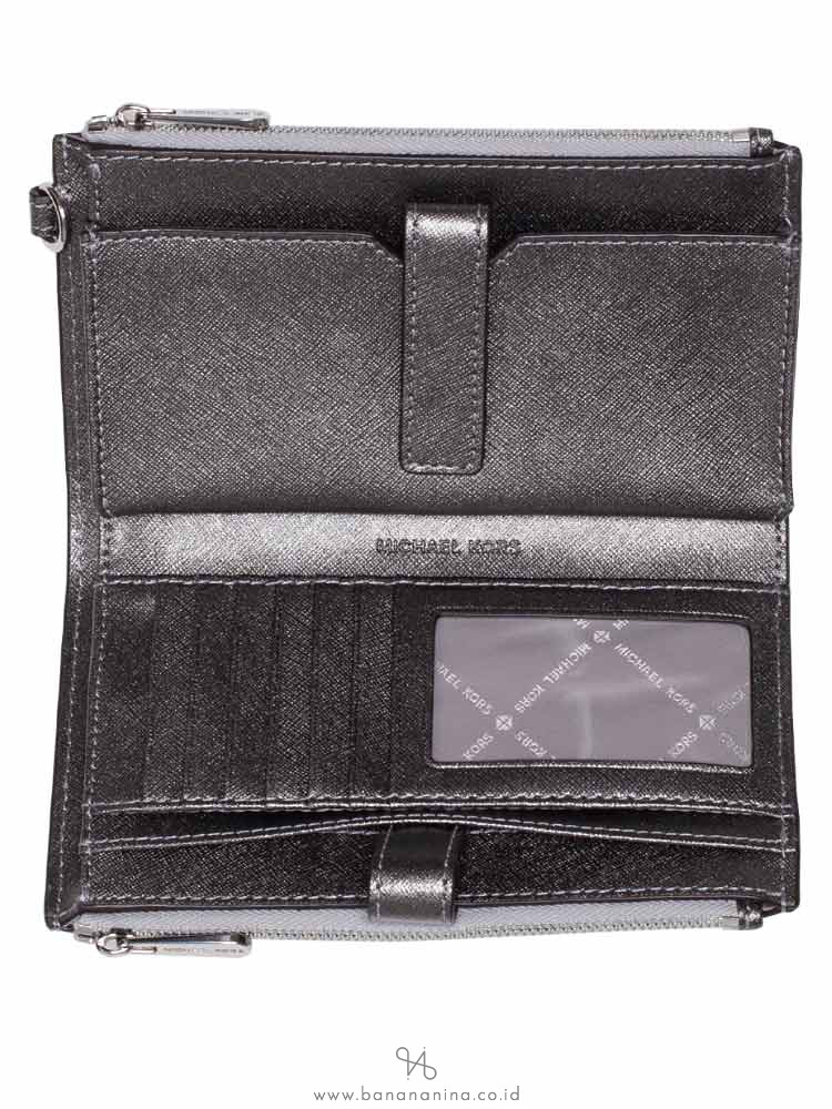 MICHAEL KORS Jet Set Monogram Double Zip Wristlet Silver