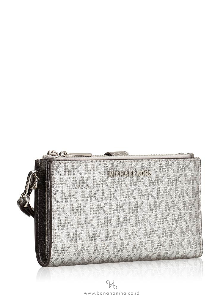 MICHAEL KORS Jet Set Monogram Double Zip Wristlet Silver