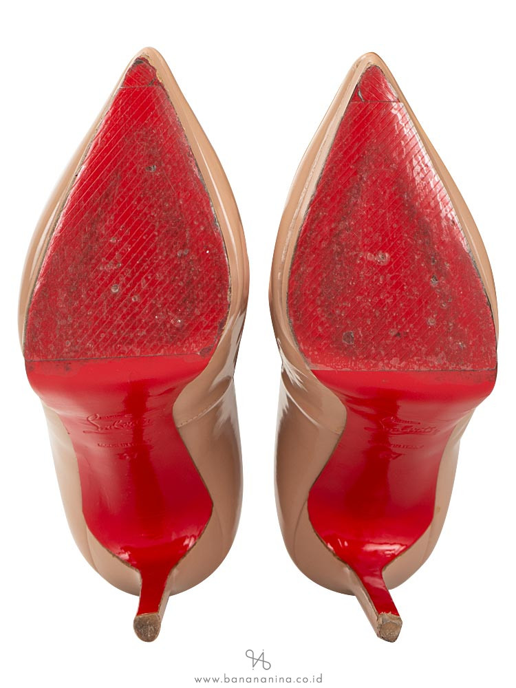 CHRISTIAN LOUBOUTIN Patent Leather Pigalle Pumps Nude Sz 37