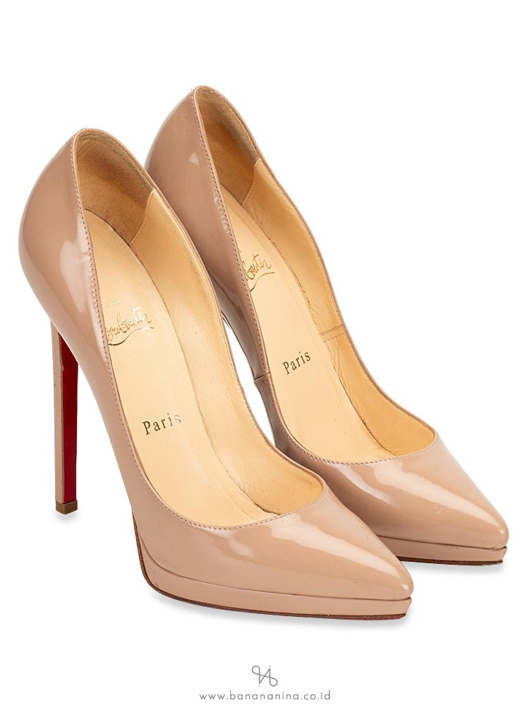 CHRISTIAN LOUBOUTIN Patent Leather Pigalle Pumps Nude Sz 37