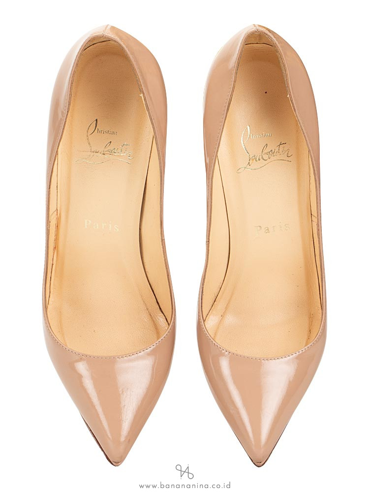 CHRISTIAN LOUBOUTIN Patent Leather Pigalle Pumps Nude Sz 37