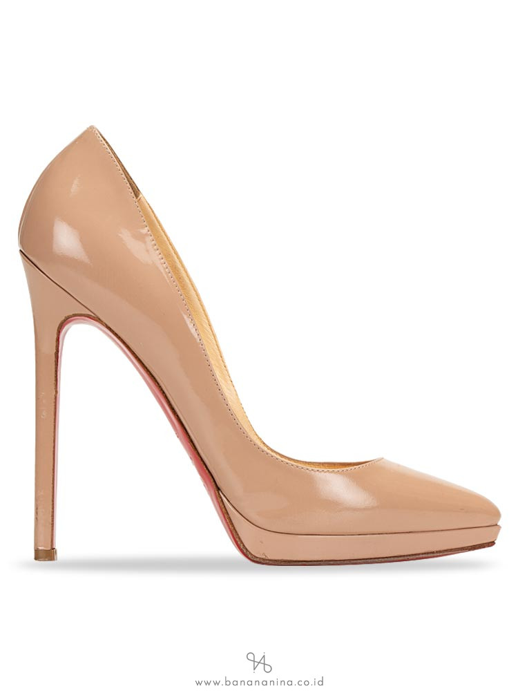 CHRISTIAN LOUBOUTIN Patent Leather Pigalle Pumps Nude Sz 37
