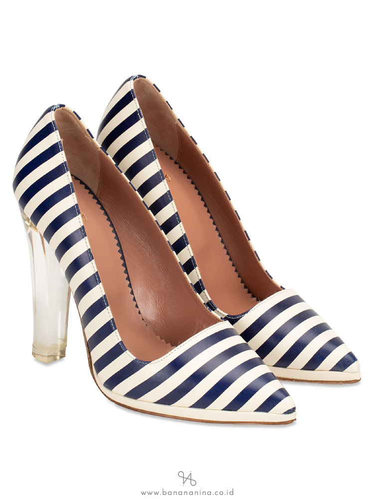 RED VALENTINO Leather Pumps Bianco Blue Stripes Sz 37