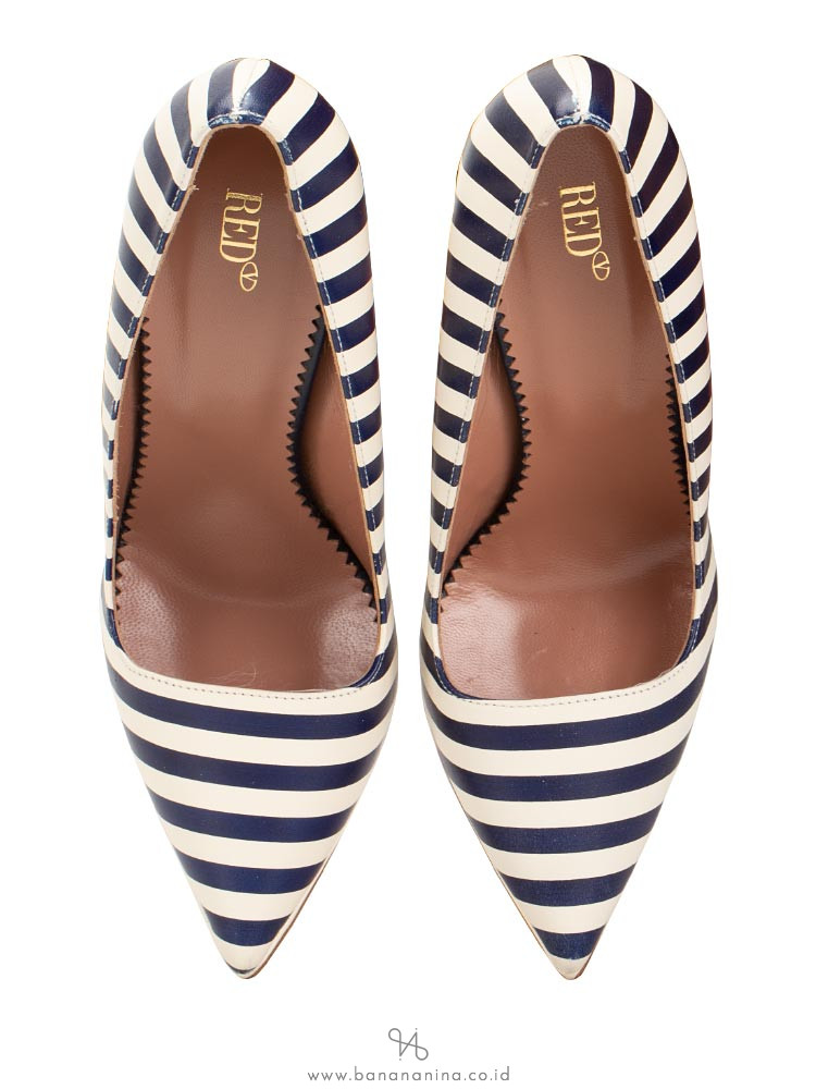 RED VALENTINO Leather Pumps Bianco Blue Stripes Sz 37