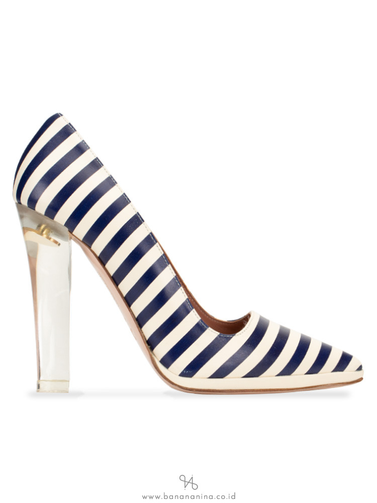 RED VALENTINO Leather Pumps Bianco Blue Stripes Sz 37