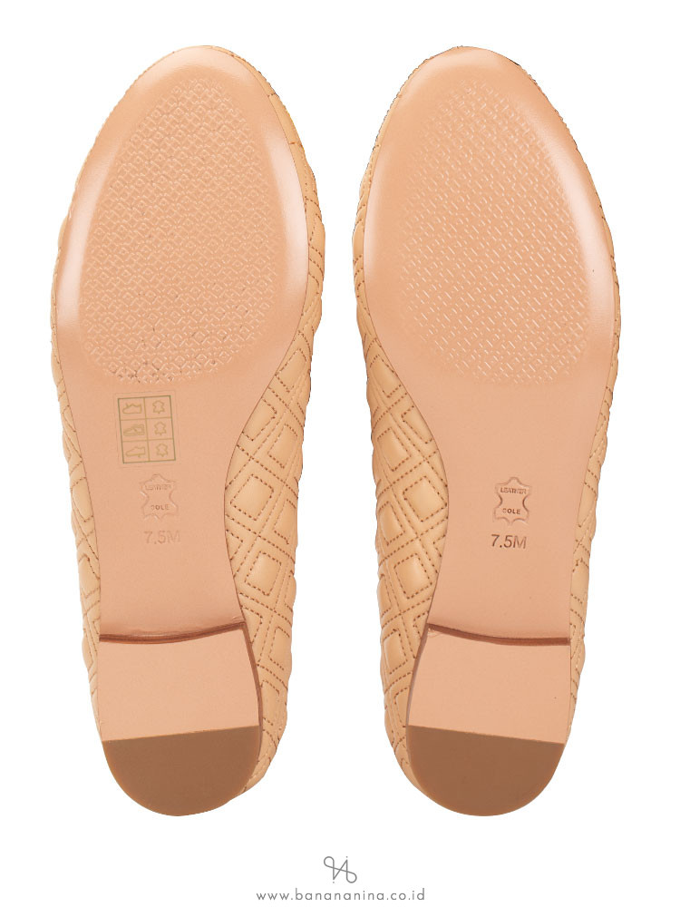 TORY BURCH Marion Quilted Ballet Flat Light Oak Sz 7.5