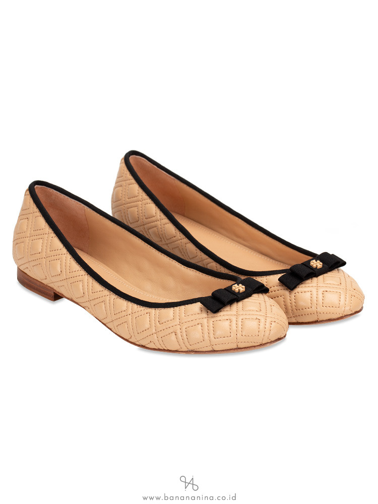 TORY BURCH Marion Quilted Ballet Flat Light Oak Sz 7.5