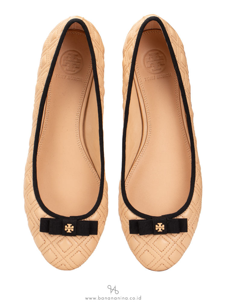 TORY BURCH Marion Quilted Ballet Flat Light Oak Sz 7.5