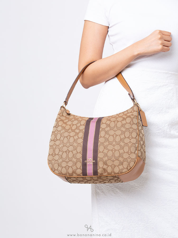 COACH 39042 Signature Jacquard Stripe Hobo Khaki Multi