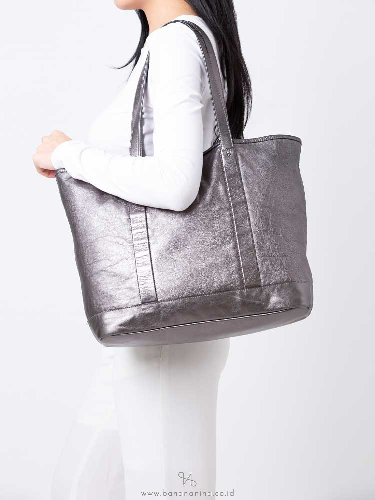 LONGCHAMP Happy Large Leather Tote Silver