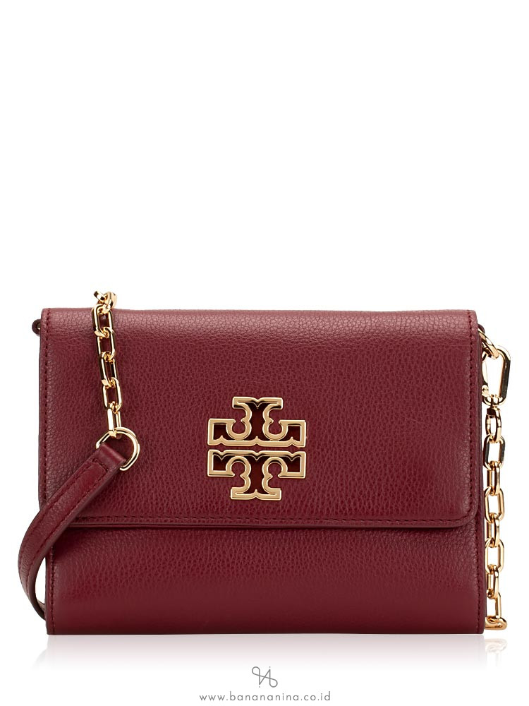 TORY BURCH Britten Leather Chain Wallet Imperial Warnet