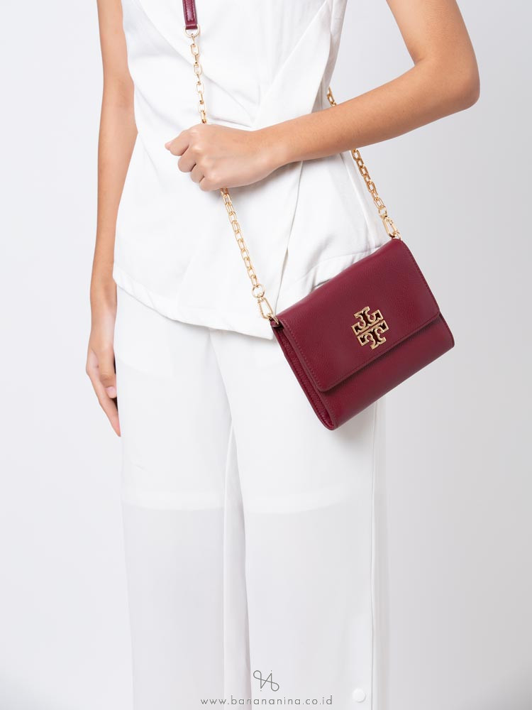 TORY BURCH Britten Leather Chain Wallet Imperial Warnet