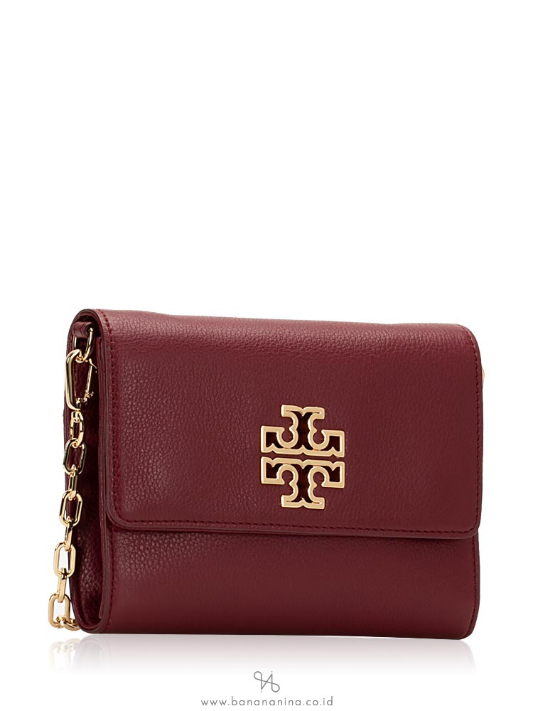 TORY BURCH Britten Leather Chain Wallet Imperial Warnet