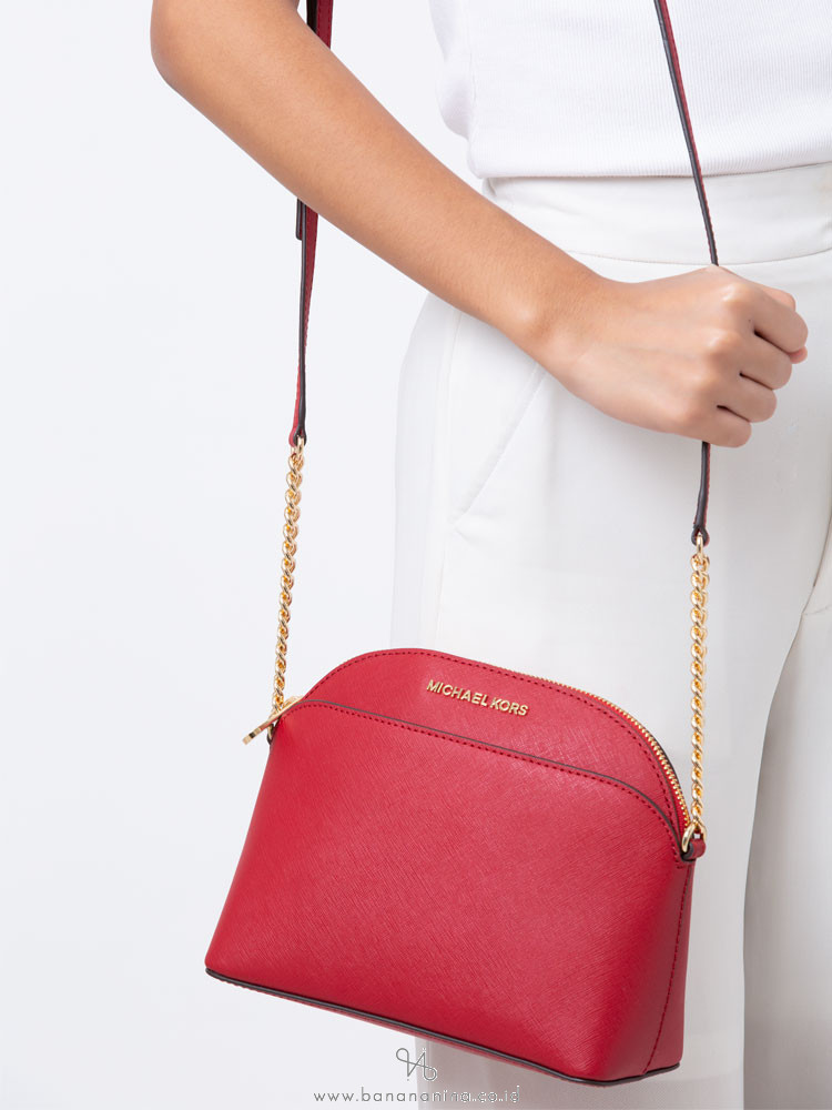 MICHAEL KORS Emmy Saffiano Medium Crossbody Scarlet