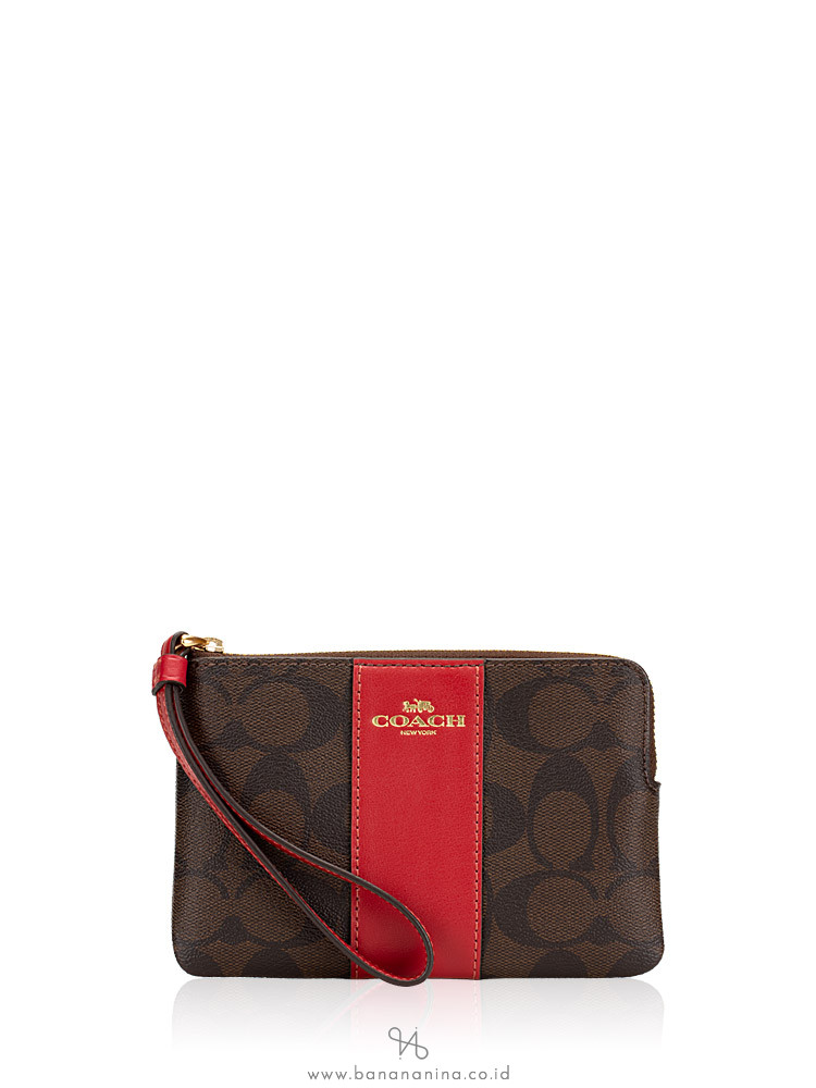 COACH 58035 Signature Small Wristlet Brown Peony