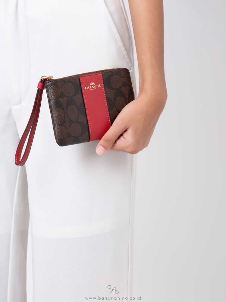COACH 58035 Signature Small Wristlet Brown Peony