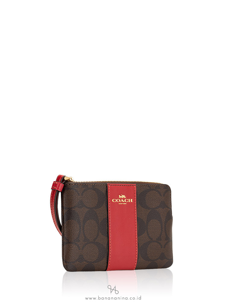 COACH 58035 Signature Small Wristlet Brown Peony