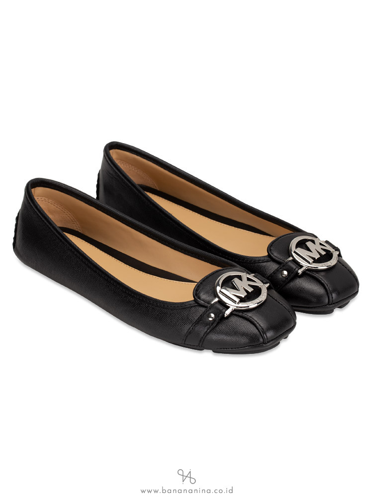 MICHAEL KORS Fulton Saffiano Flats Black Silver Sz 5.5