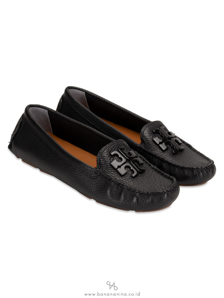 TORY BURCH Lowell 2 Tumbled Leather Loafers Black Sz 5