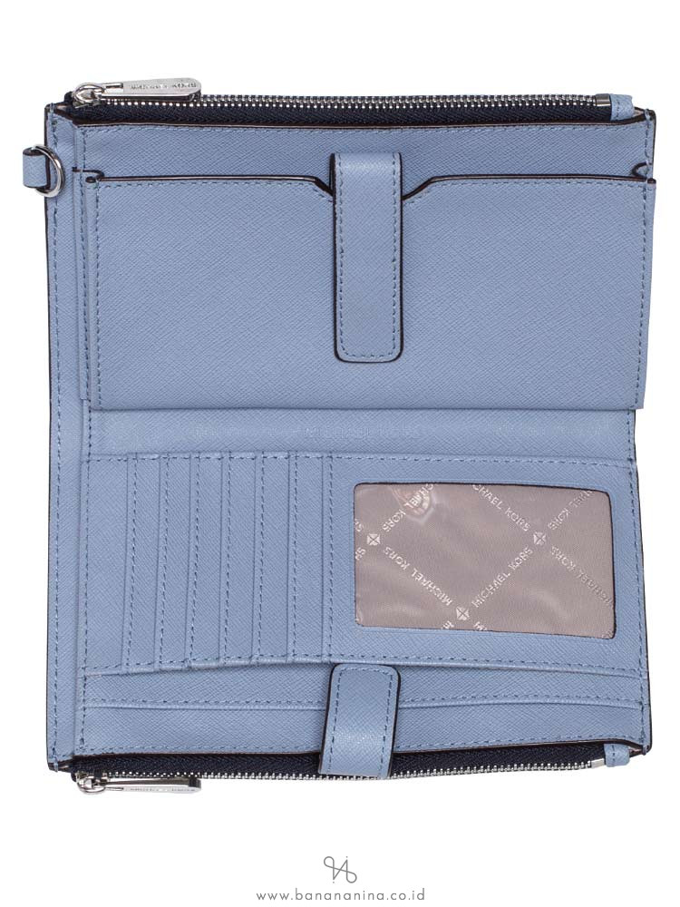 MICHAEL KORS Jet Set Monogram Double Zip Wristlet Admiral Pale Blue