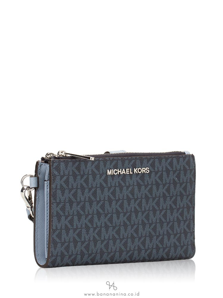 MICHAEL KORS Jet Set Monogram Double Zip Wristlet Admiral Pale Blue