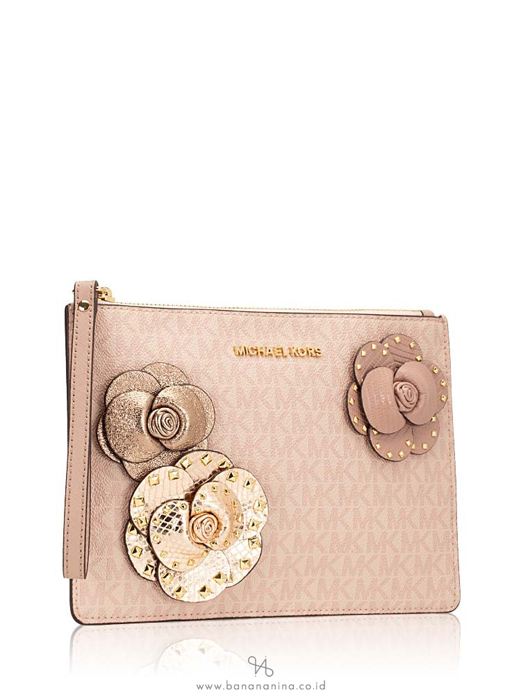 MICHAEL KORS Jet Set Signature Flower XL Zip Clutch Ballet