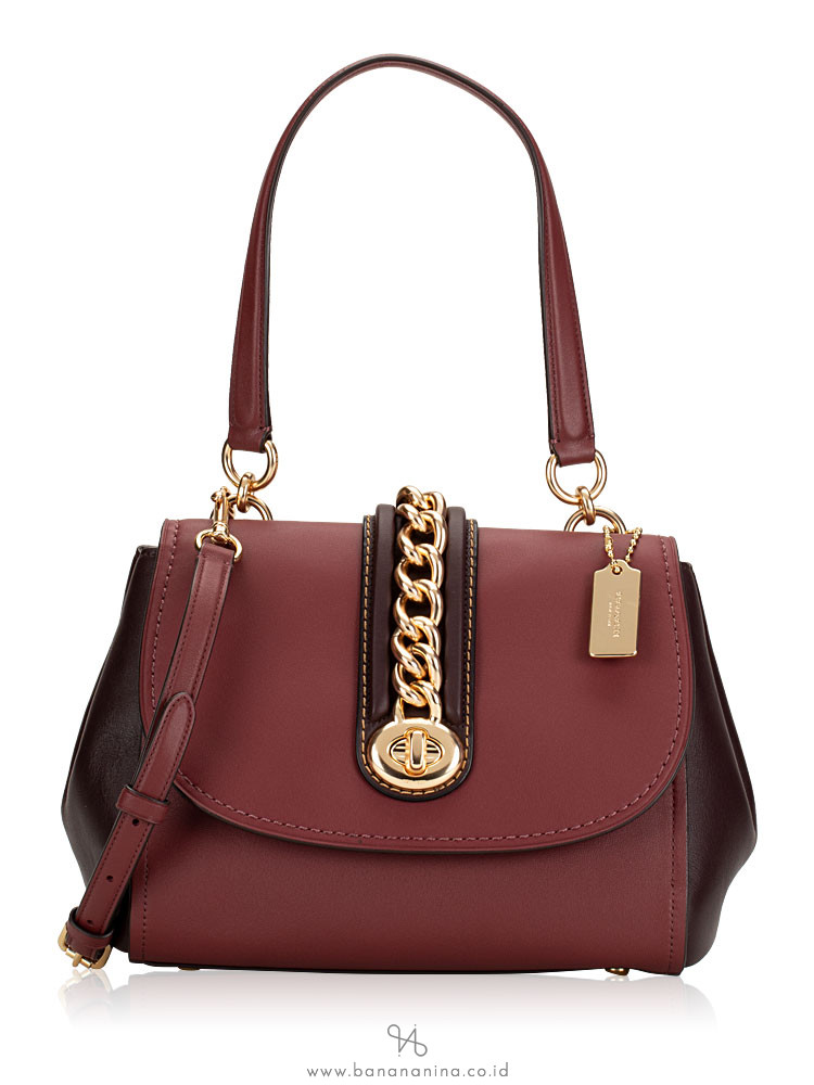 COACH 35113 Glovetanned Chain Flap Faye Carryall Oxblood
