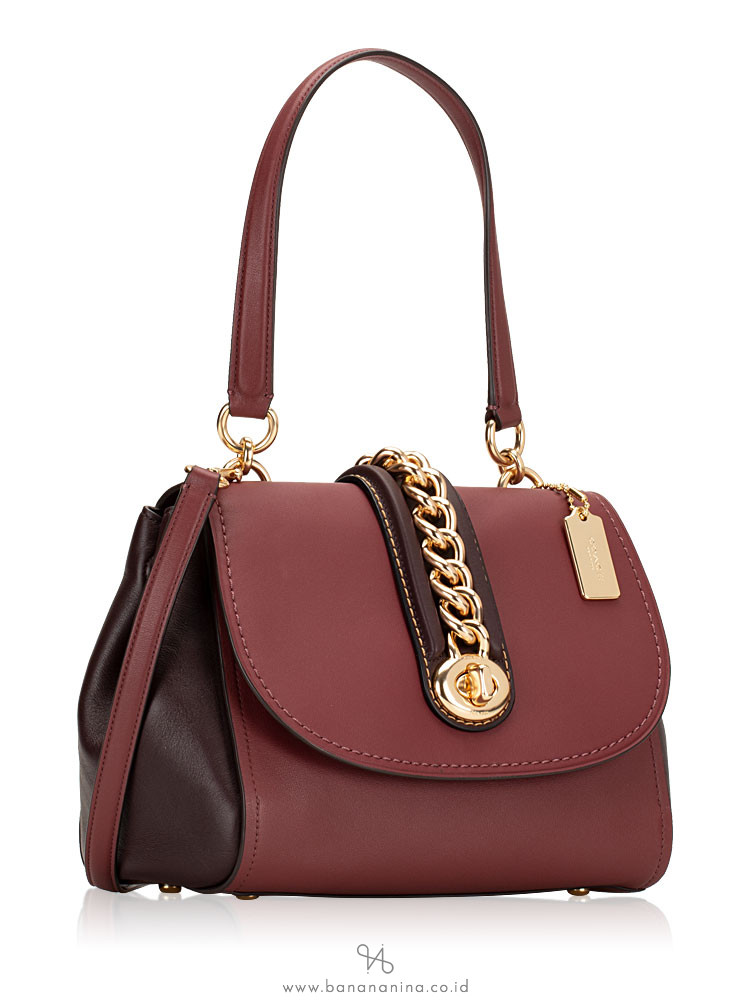 COACH 35113 Glovetanned Chain Flap Faye Carryall Oxblood