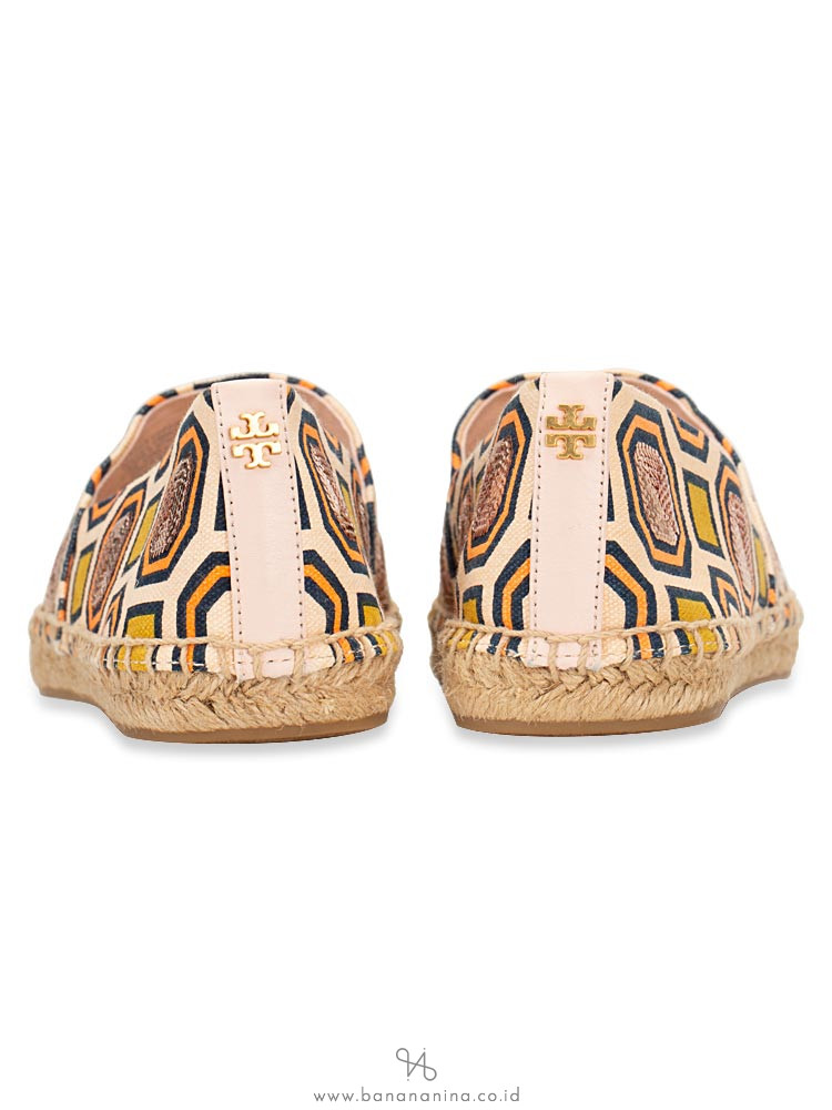 TORY BURCH Cecily Printed Embellished Espadrilles Octagon Ballet Pink Sz 9