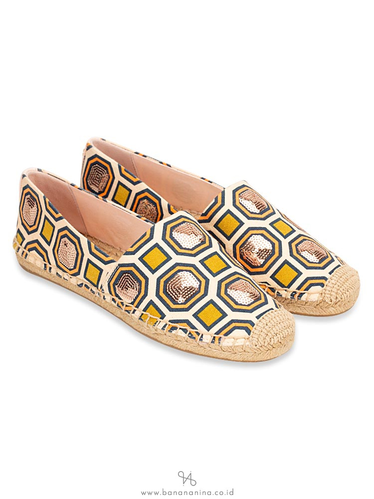 TORY BURCH Cecily Printed Embellished Espadrilles Octagon Ballet Pink Sz 9