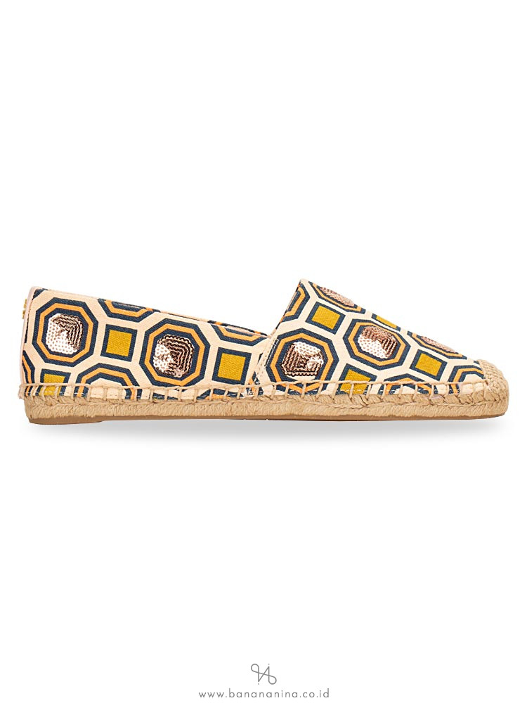 TORY BURCH Cecily Printed Embellished Espadrilles Octagon Ballet Pink Sz 9