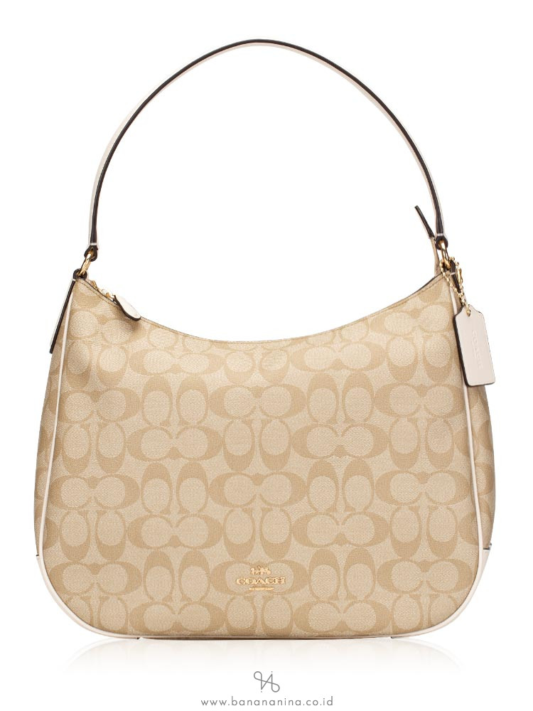 COACH 29209 Signature Zip Shoulder Bag Light Khaki Chalk