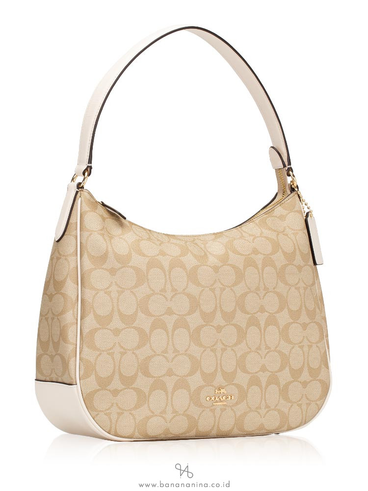COACH 29209 Signature Zip Shoulder Bag Light Khaki Chalk