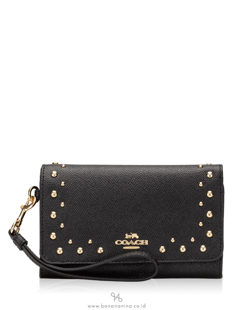 COACH 67500 Border Stud Flap Phone Wallet Black